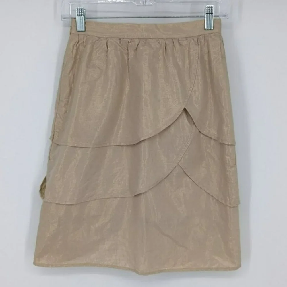 Anthropologie Edme & Esyllte Gilded Lily Tiered Skirt 0 Gold Shimmer Lined Slit